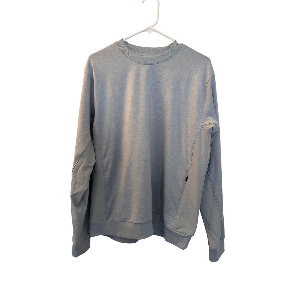 Vuori Men's Performance Crewneck Sweatshirt Side Zip Pocket Ice Blue Gray Medium